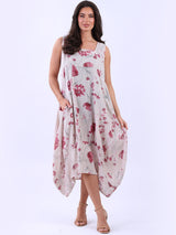 Ladies Plus Size Floral Print Cotton Hi Lo Tank Dress