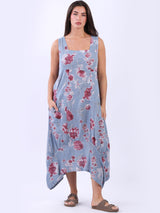 Ladies Plus Size Floral Print Cotton Hi Lo Tank Dress