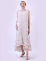Sleeveless Linen Stripy Dress Beige