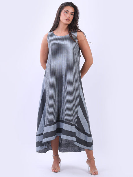 Sleeveless Linen Stripy Tank Dress