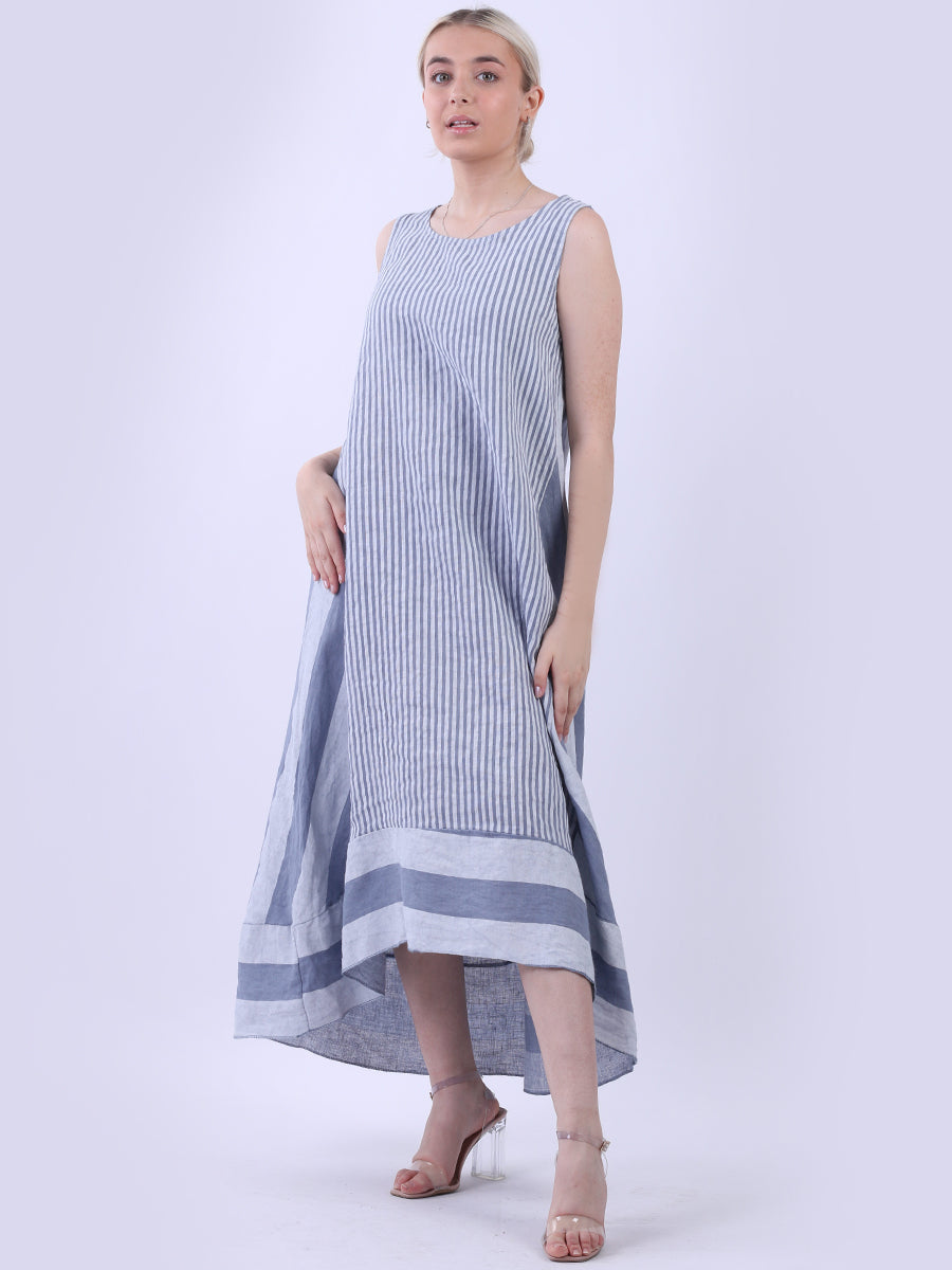 Sleeveless Linen Stripy Dress Denim