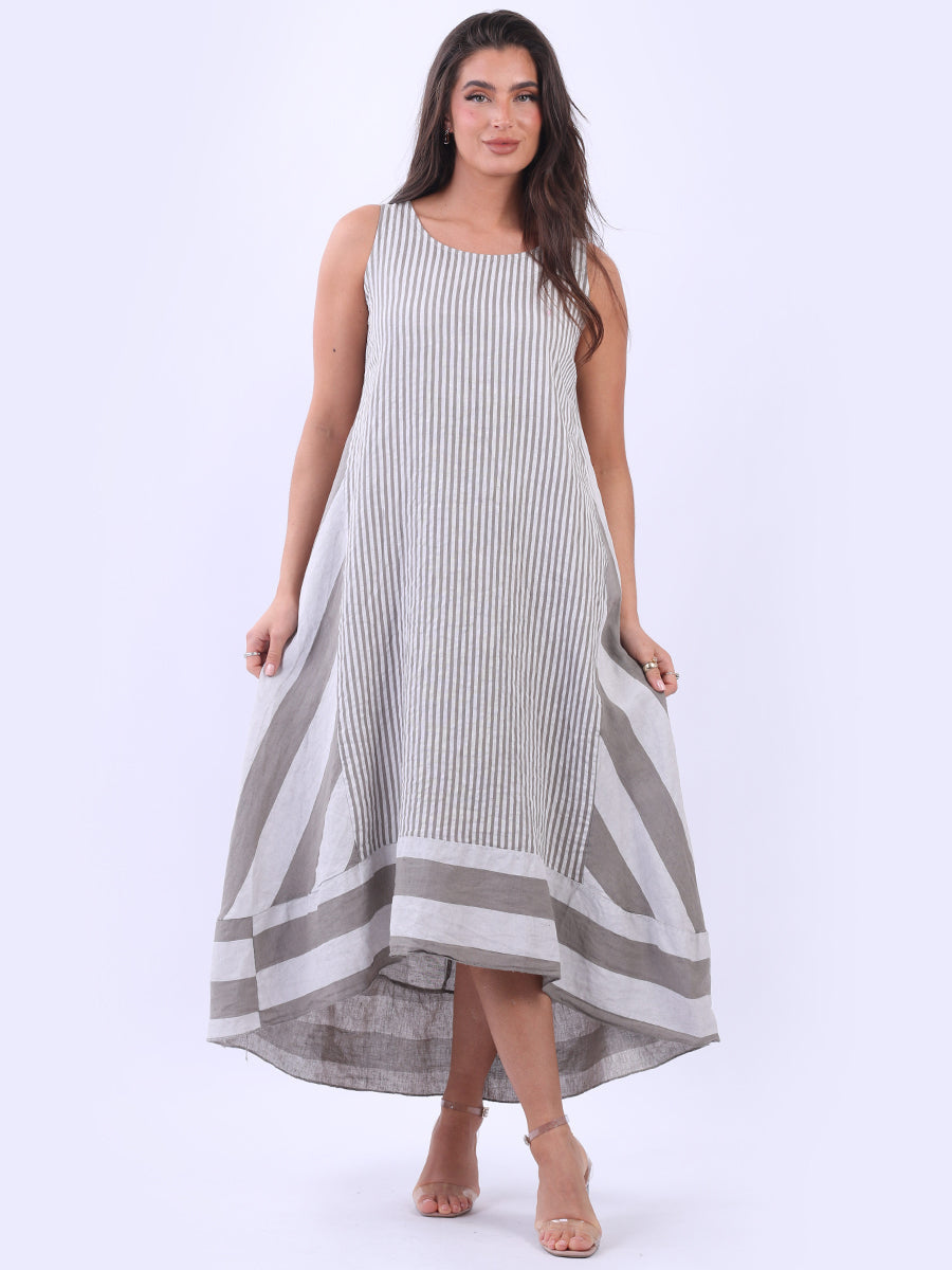 Sleeveless Linen Stripy Tank Dress Mocha