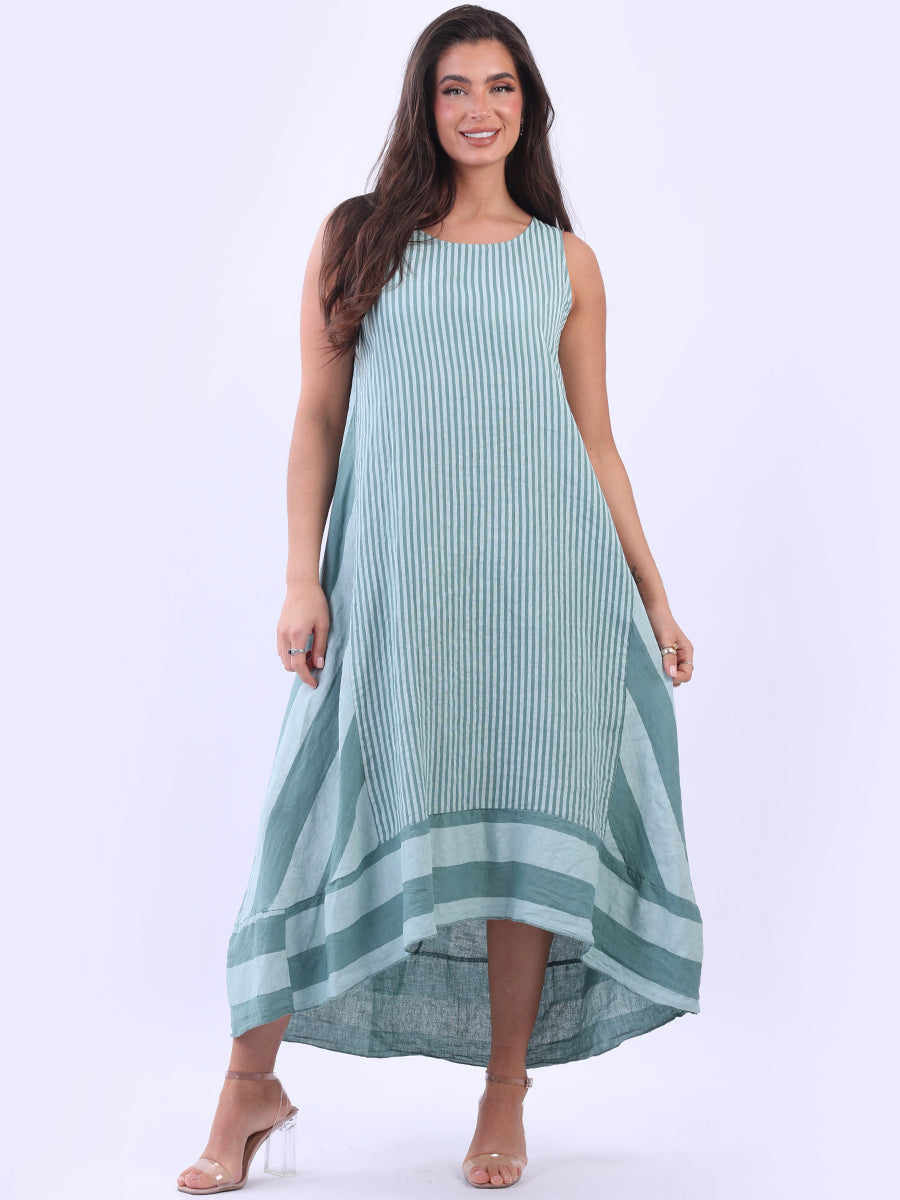 Sleeveless Linen Stripy Dress Ocean Blue