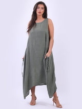 Plus Size Solid Linen Sleeveless Maxi Dress