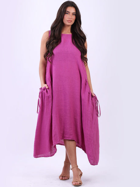 Plus Size Solid Linen Sleeveless Maxi Dress