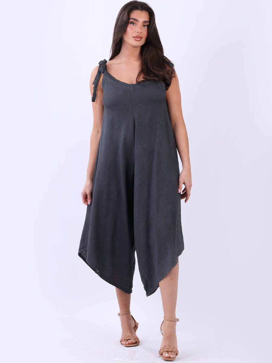 Ladies Sleeveless Wide Leg Plain Linen Jumpsuit