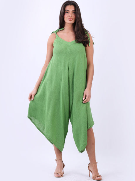 Ladies Sleeveless Wide Leg Plain Linen Jumpsuit