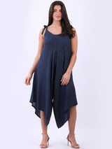 Ladies Sleeveless Wide Leg Plain Linen Jumpsuit