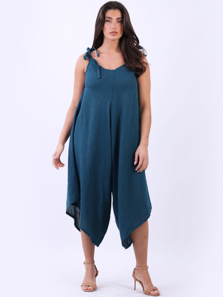 Ladies Sleeveless Wide Leg Plain Linen Jumpsuit