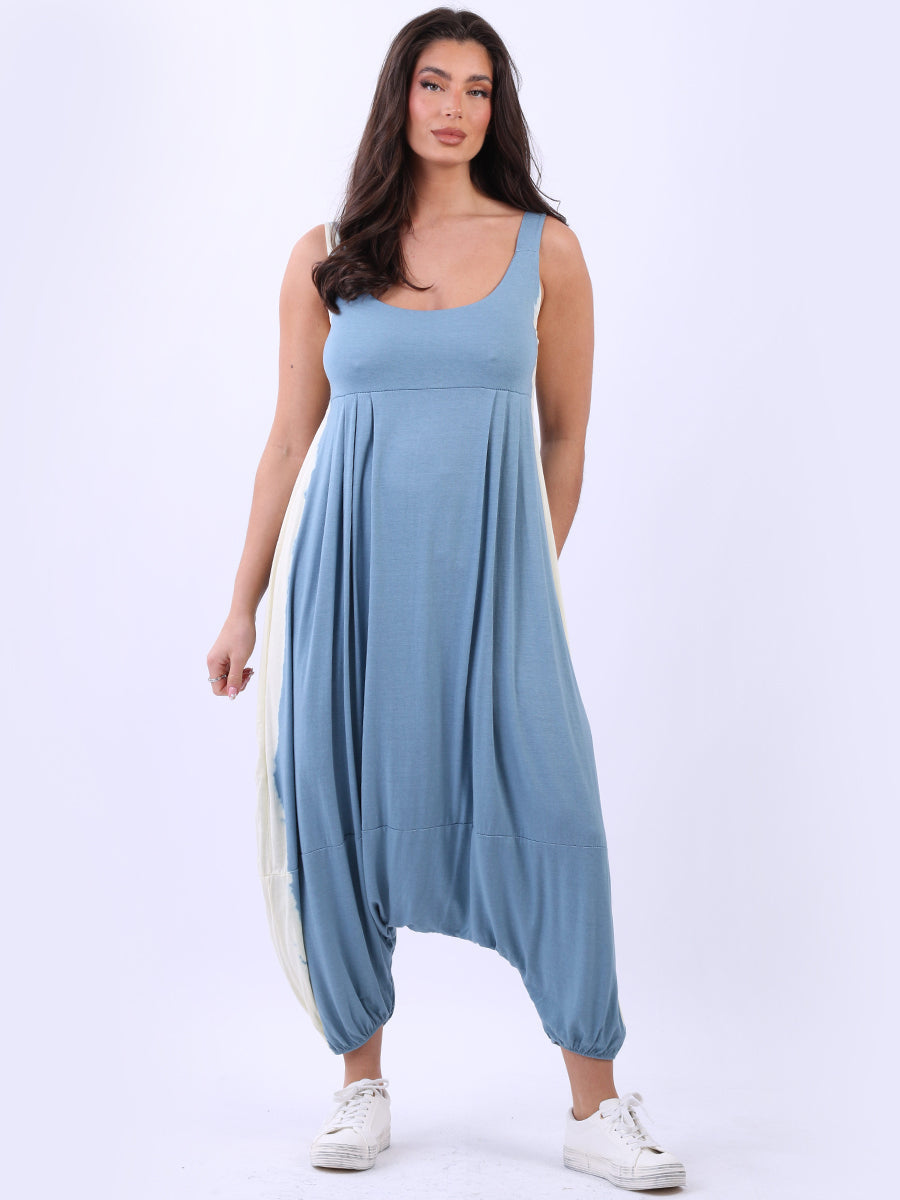 Tie Dye Print Strappy Harem Sleeveless Jumpsuit Denim One Size UK 10 16