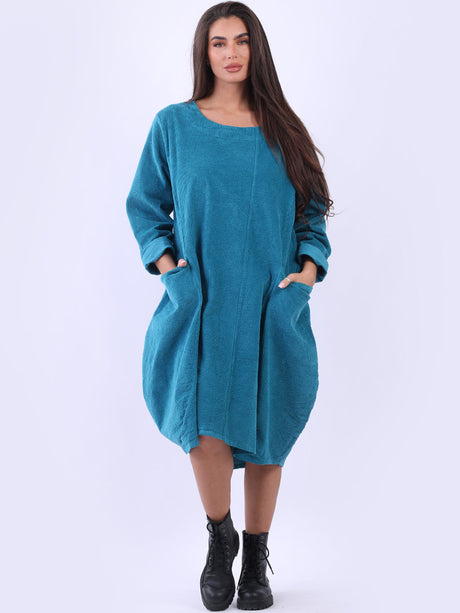 Women Cotton Corduroy Lagenlook Winter Dress