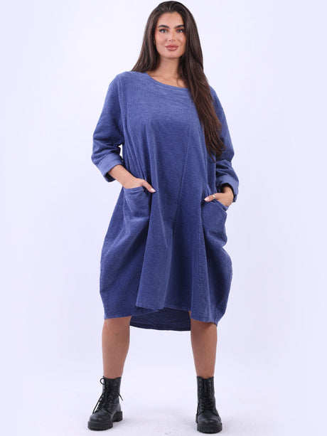 Women Cotton Corduroy Lagenlook Winter Dress