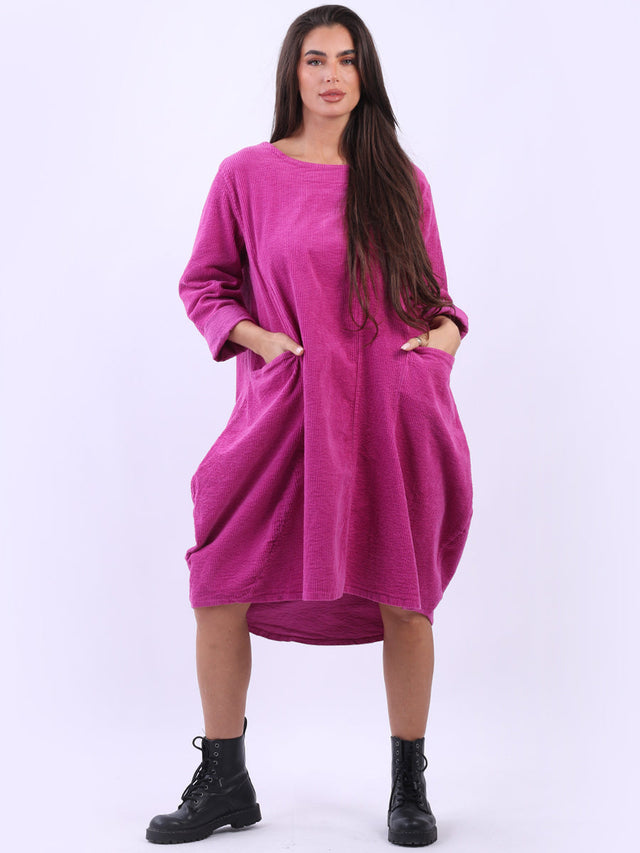 Cotton Corduroy Dress Fuchsia