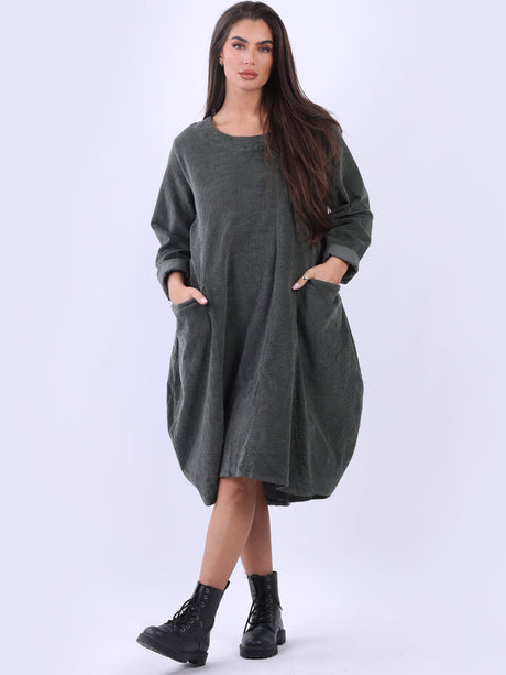 Women Cotton Corduroy Lagenlook Winter Dress