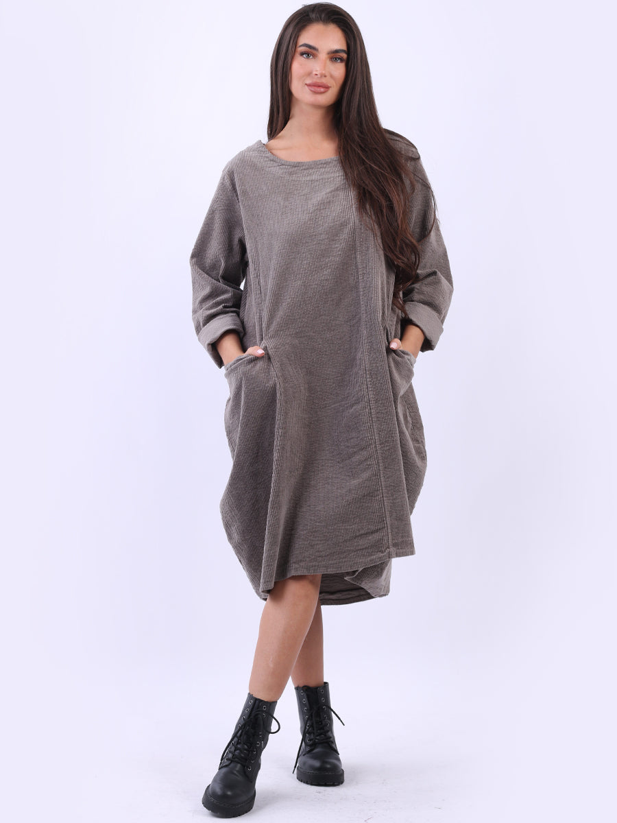 Women Cotton Corduroy Lagenlook Winter Dress Yayavoo UK