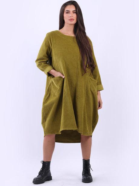 Women Cotton Corduroy Lagenlook Winter Dress