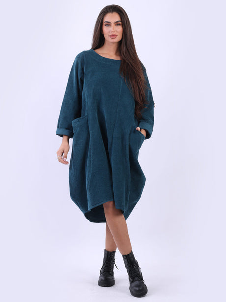 Women Cotton Corduroy Lagenlook Winter Dress