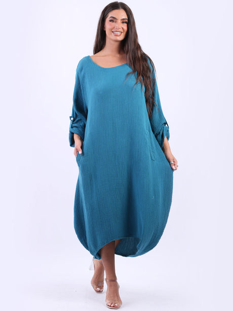 Plain Plus Size Cotton Lagenlook Midi Dress