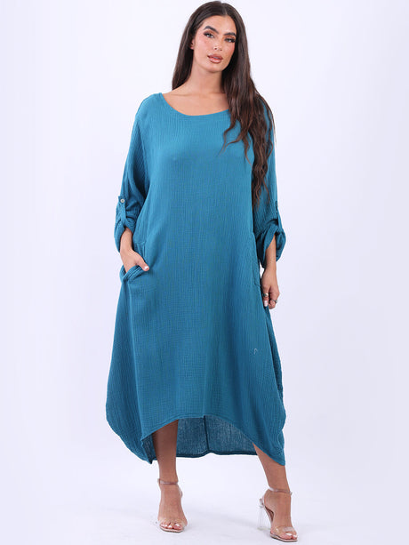 Plain Plus Size Cotton Lagenlook Midi Dress