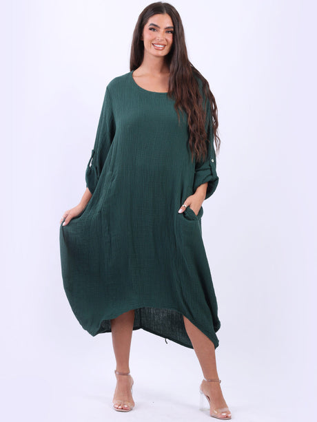 Plain Plus Size Cotton Lagenlook Midi Dress