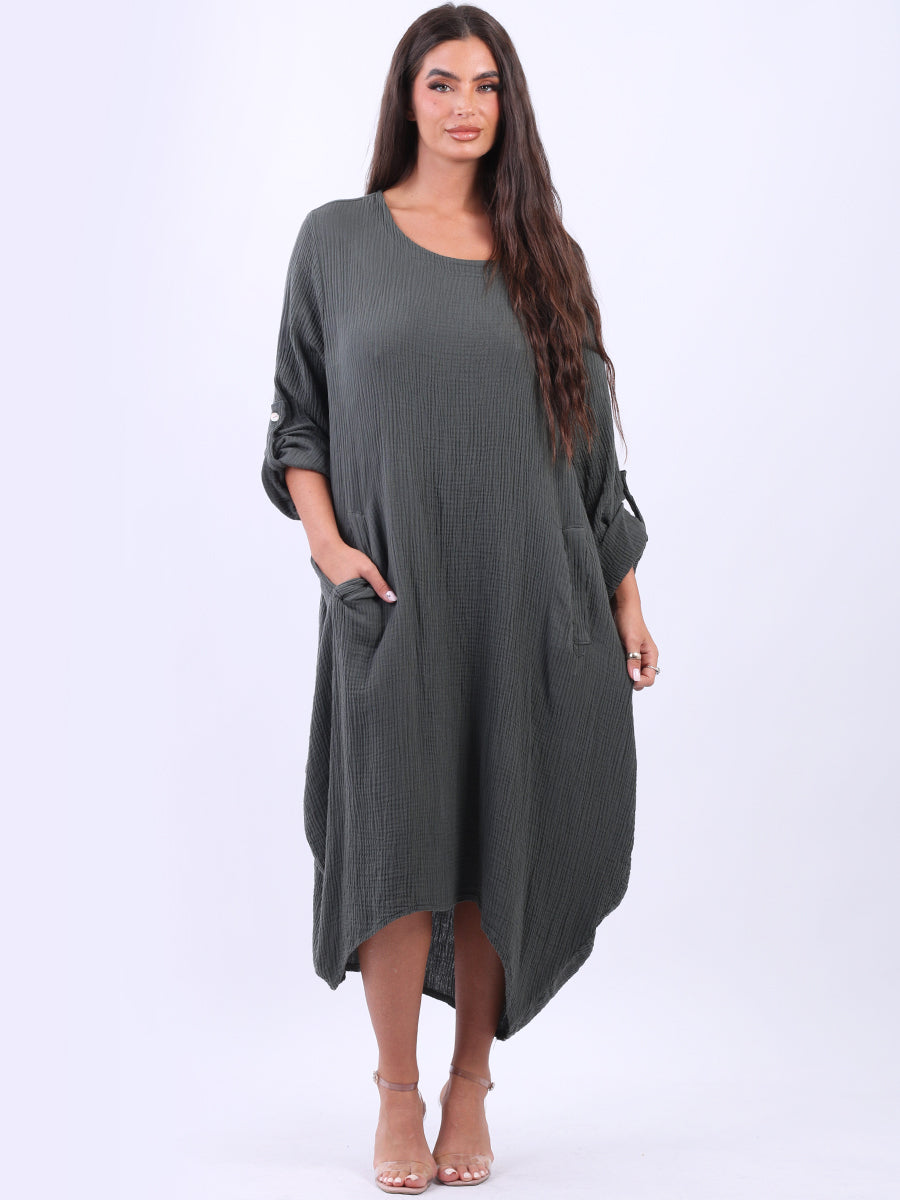 Oversized Cotton Midi Dress Charcoal