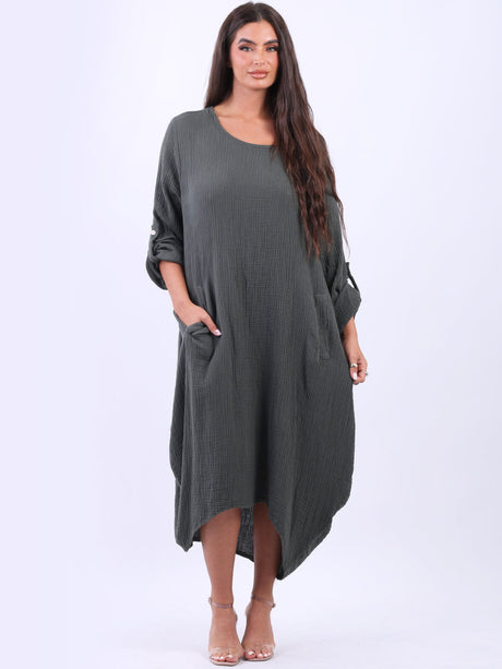 Plain Plus Size Cotton Lagenlook Midi Dress