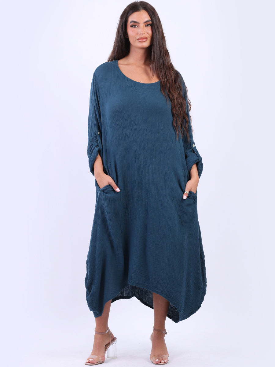 Oversized Cotton Midi Dress Teal