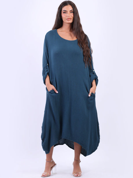 Plain Plus Size Cotton Lagenlook Midi Dress