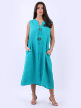 Italian Solid Linen Lagenlook Sleeveless Oversized Slouchy Midi Dress