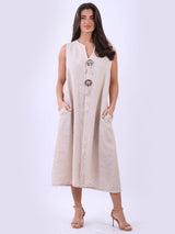 Plus Size Linen Lagenlook Slouchy Midi Sleeveless Dress