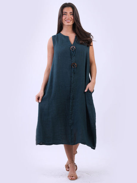 Plus Size Linen Lagenlook Slouchy Midi Sleeveless Dress