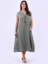 Plus Size Linen Lagenlook Slouchy Midi Sleeveless Dress