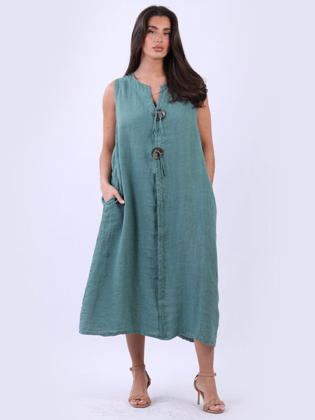 Plus Size Linen Lagenlook Slouchy Midi Sleeveless Dress