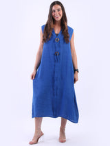 Plus Size Linen Lagenlook Slouchy Midi Sleeveless Dress