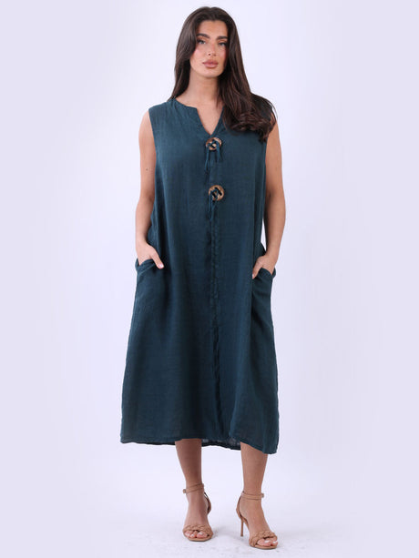 Plus Size Linen Lagenlook Slouchy Midi Sleeveless Dress