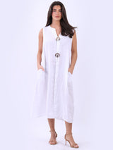 Plus Size Linen Lagenlook Slouchy Midi Sleeveless Dress