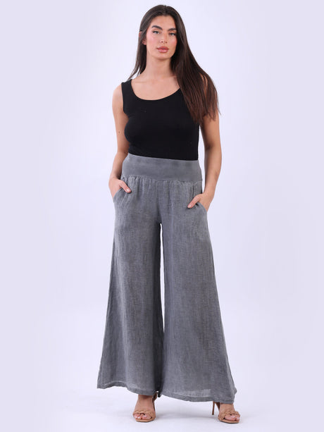 Vintage Washed Wide Leg Linen Trouser