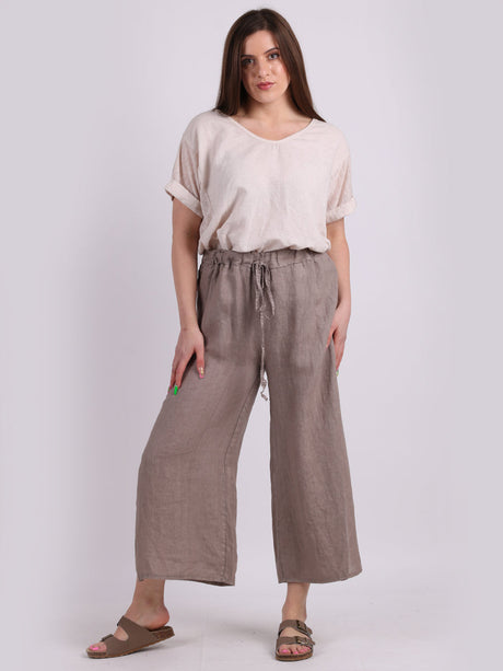 Wide Leg Split Hem Sides Linen Palazzo Pant