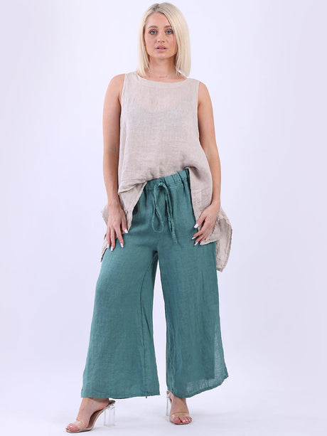 Wide Leg Split Hem Sides Linen Palazzo Pant