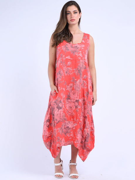 Sleeveless Linen Floral Maxi Tank Dress