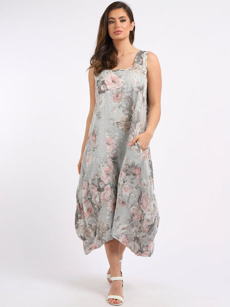 Sleeveless Linen Floral Maxi Tank Dress