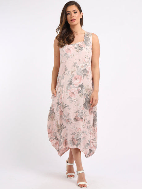 Sleeveless Linen Floral Maxi Tank Dress