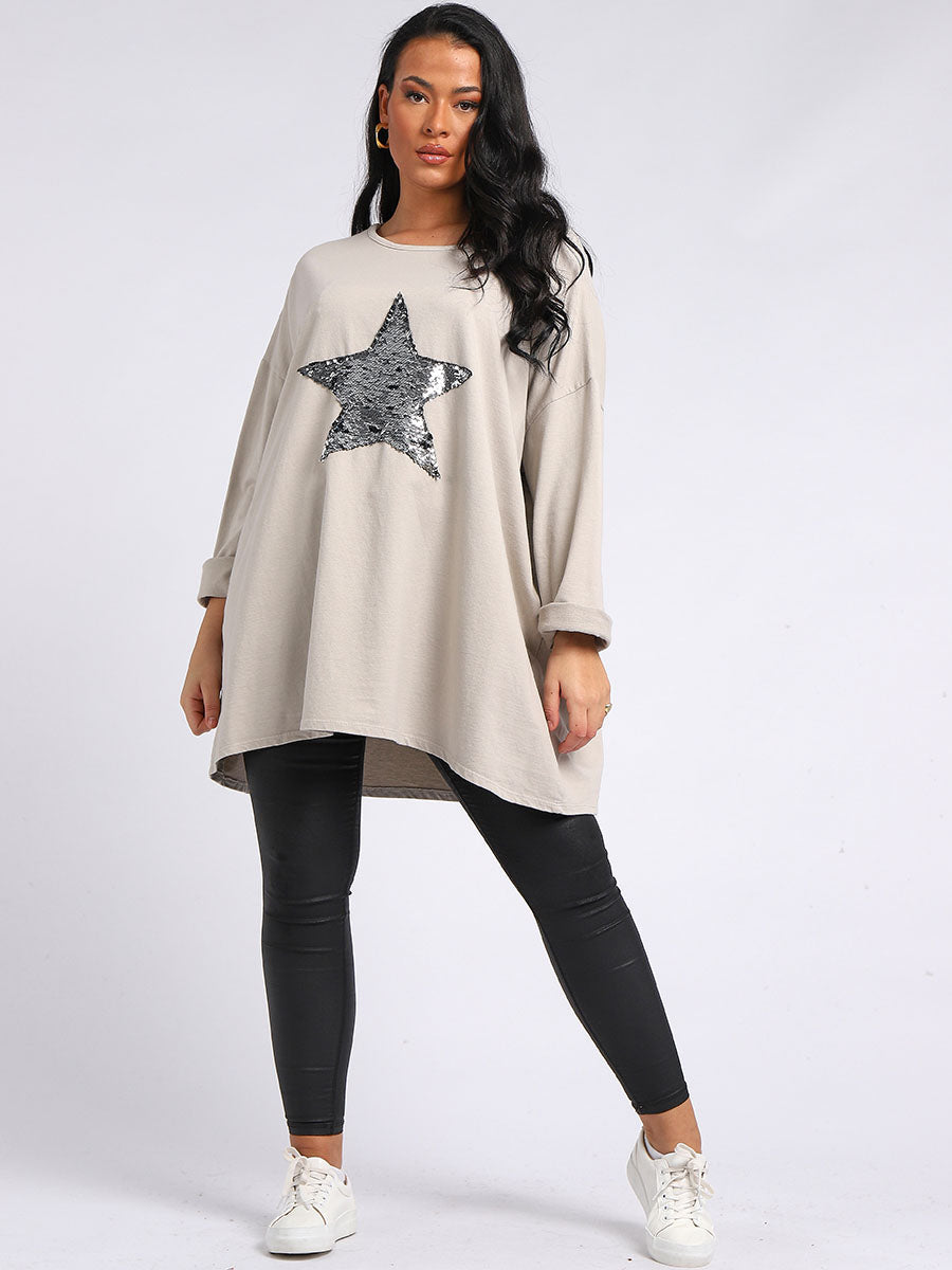 Plus Size Sequin Star Chunky Cotton Top