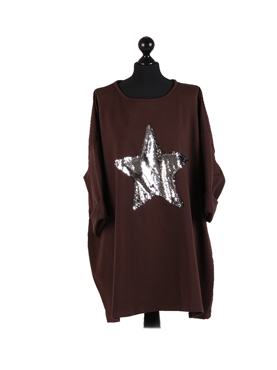 Plus Size Sequin Star Chunky Cotton Top