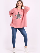 Plus Size Sequin Star Chunky Cotton Top