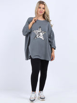 Plus Size Sequin Star Chunky Cotton Top