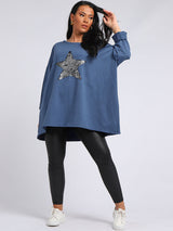 Plus Size Sequin Star Chunky Cotton Top