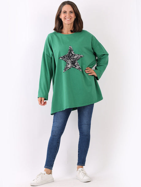 Plus Size Sequin Star Chunky Cotton Top