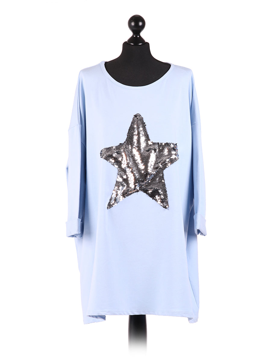 Plus Size Sequin Star Chunky Cotton Top