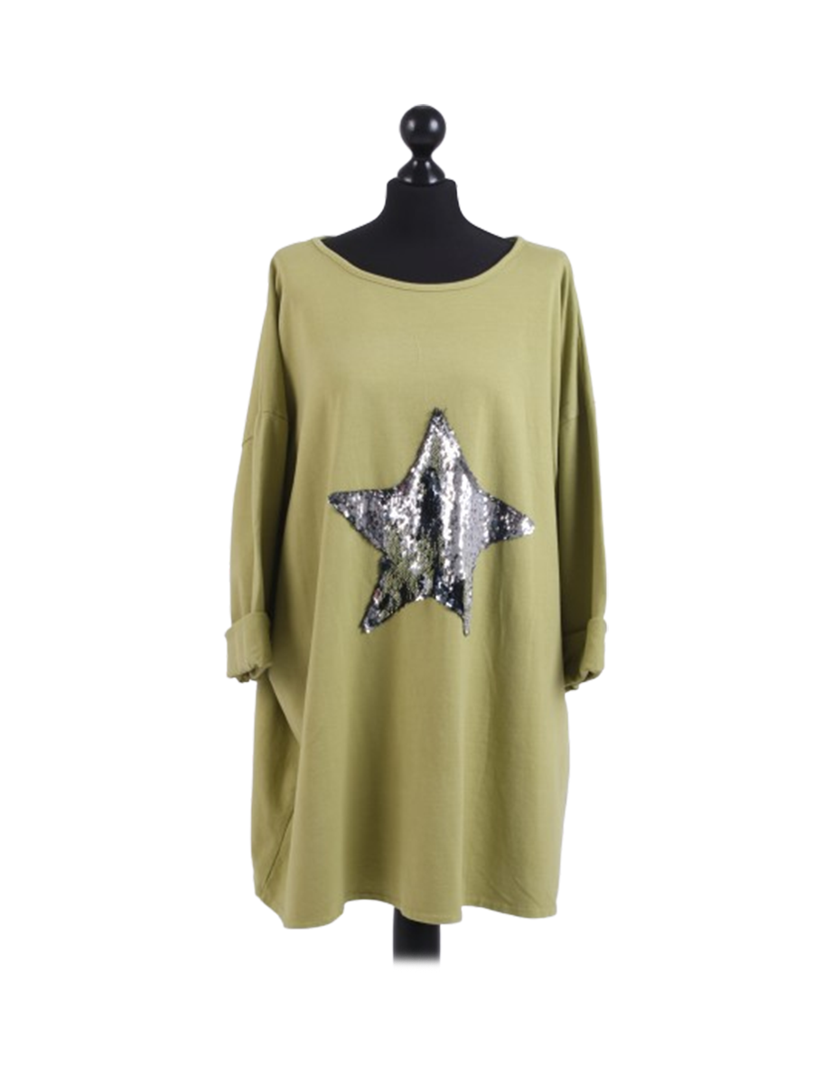 Plus Size Sequin Star Chunky Cotton Top